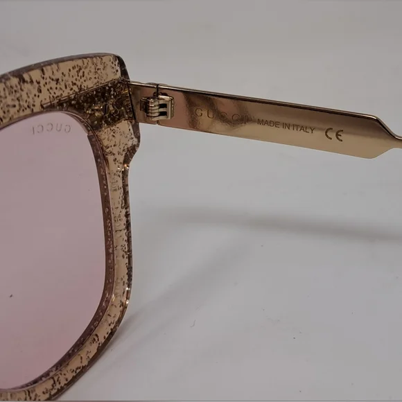 Gucci Women's Sunglasses Gold Glitter Web Stripe Square GG0281SA 004 50-23-146 - Picture 5 of 15